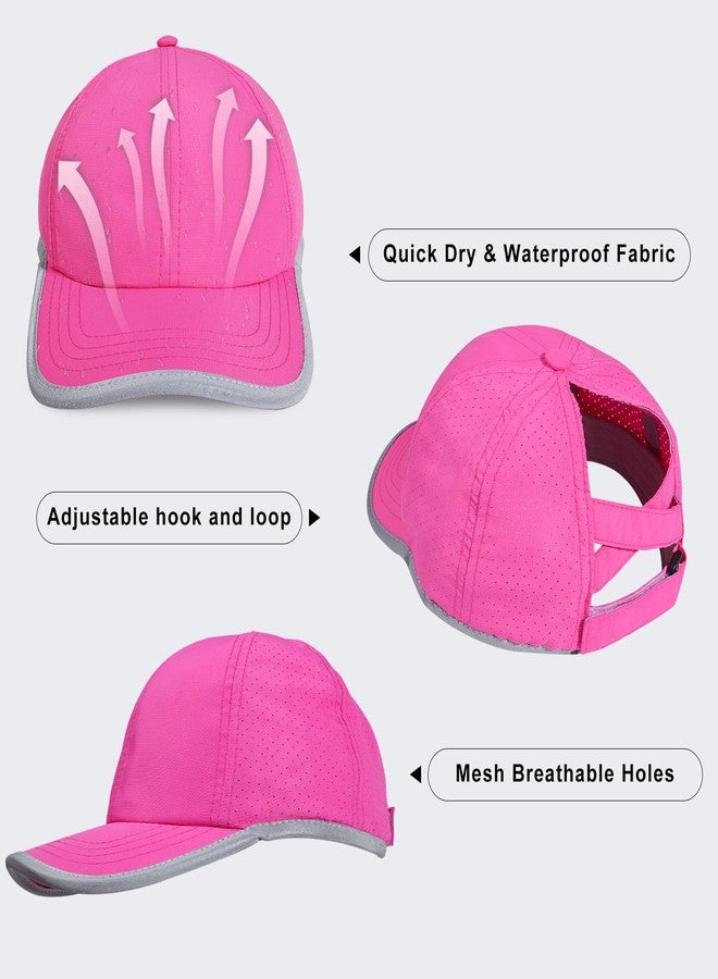 Peninpha Girls Criss Cross Ponytail Baseball Cap Reflective Quick Dry Hat Kids Cooling Mesh Sports Hat High Messy Bun Ponycap for Age 3-12,Hot Pink - Image 3